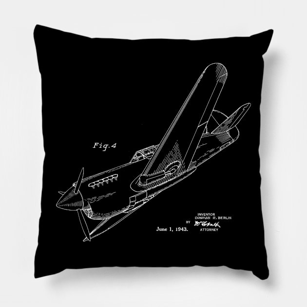 Airplane Design 1943 Patent Print Pillow by MadebyDesign