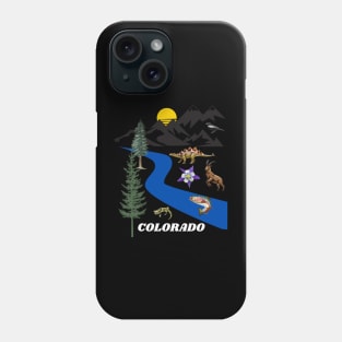 COLORADO SUN MOUNTAINS BLUE SPRUCE STREAMS AND COLUMBINE, BIGHORN SHEEP, LARK BUNTING, STEGOSAURS, WESTERN TIGER SALAMANDER, AND GREENBACK CUTTHROAT TROUT Phone Case