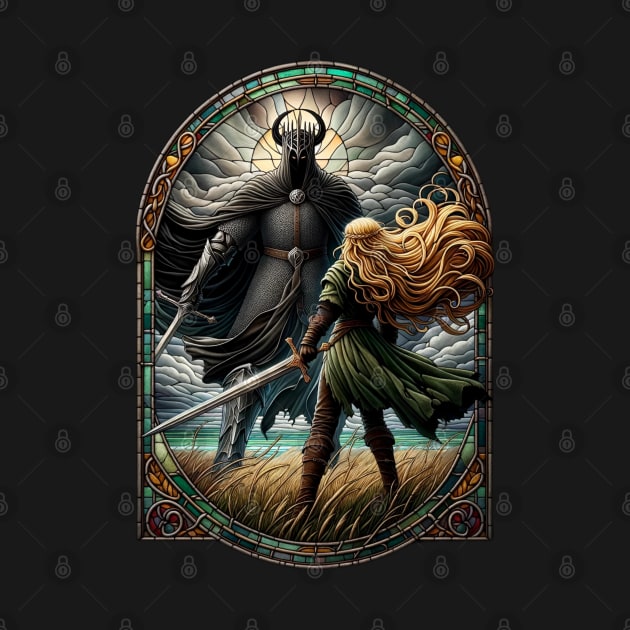 Epic Duel in Stained Glass - A Fierce Maiden and a Dark Wraith - Fantasy by Fenay-Designs