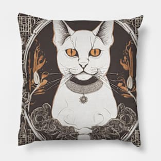 portrait of a white cat Pillow