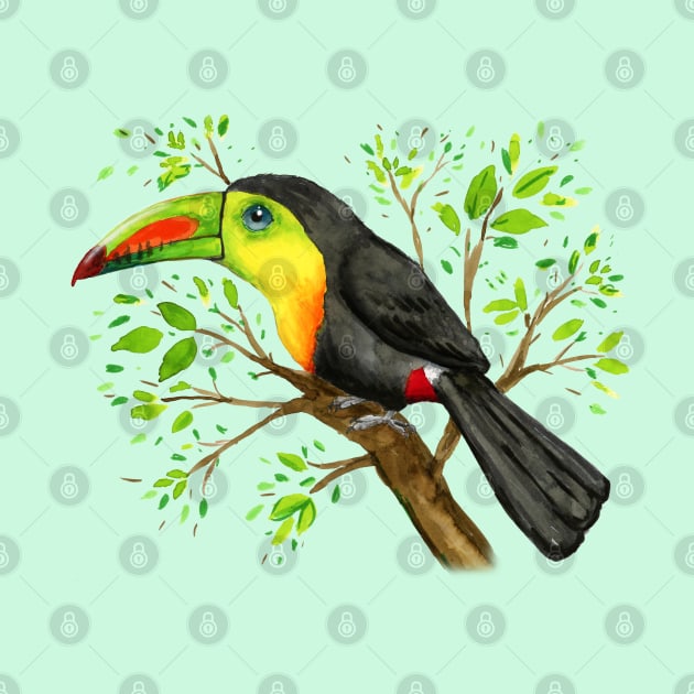 A watercolor drawing of a keel-billed toucan by Bwiselizzy