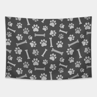 Pet - Cat or Dog Paw Footprint and Bone Pattern in Grey Tones Tapestry