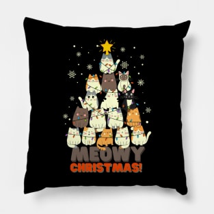 Meowy Christmas Kitty Cat Christmas Tree Pillow