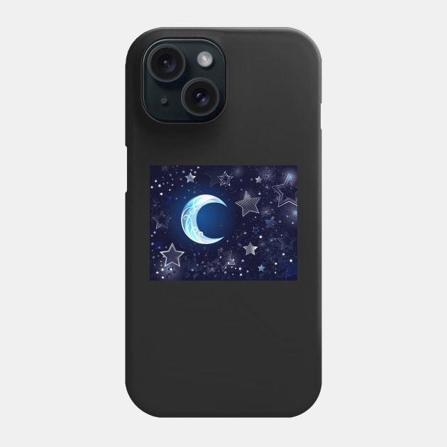 Background with a blue moon and stars Phone Case by Blackmoon9