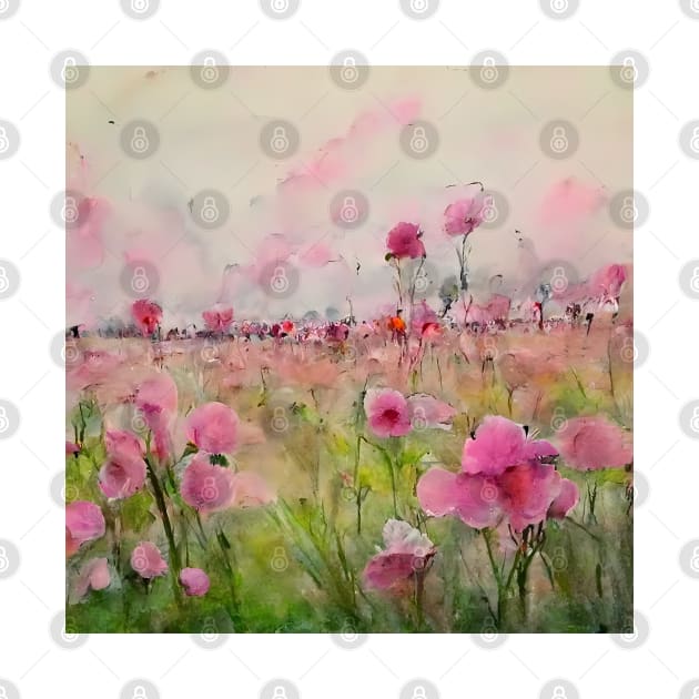 Open pink watercolor flower field by endage