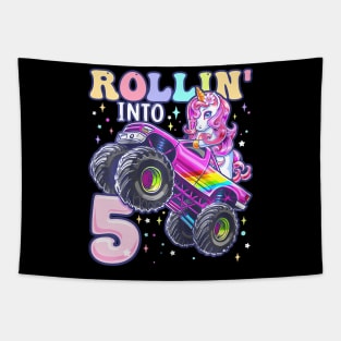 Unicorn Monster Truck 5Th Birthday 5 Year Old Girls Party Tapestry