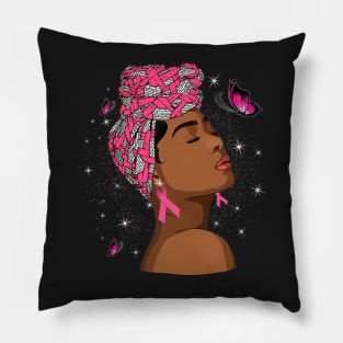 In October We Wear Pink Black Woman Breast Cancer Pillow