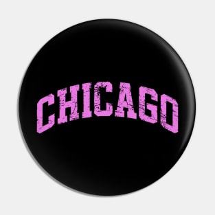 Chicago Varsity Style Pink Font Pin