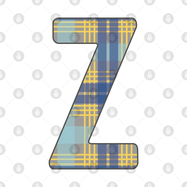 Monogram Letter Z, Blue, Yellow and Grey Scottish Tartan Style Typography Design by MacPean