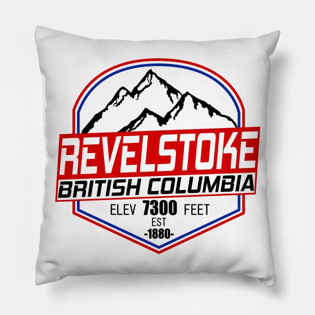 Retro Ski Revelstoke B.C Canada Skiing and Mountain Biking Paradise Pillow by ChrisWilson