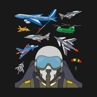 Jet Fighter Pilot with Military Planes and Helicopter T-Shirt