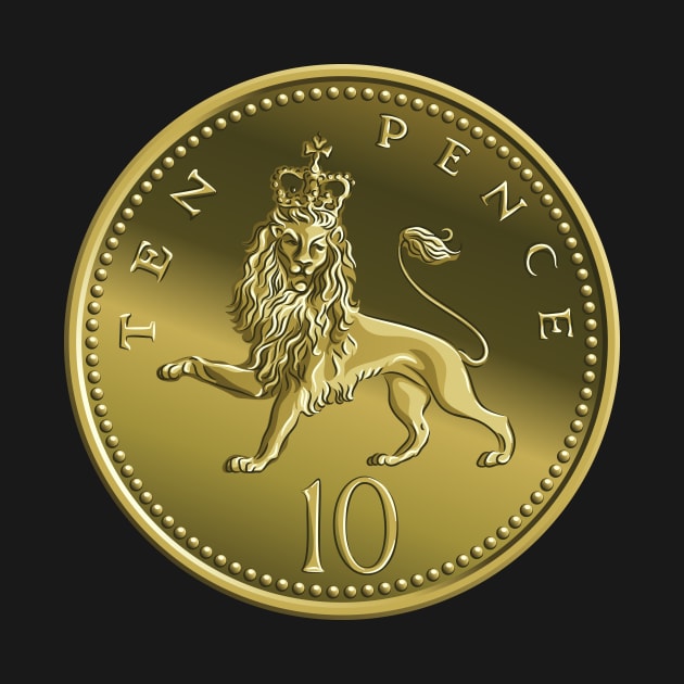 Vector British money gold coin 10 pence by kavalenkava