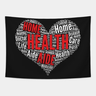 Home Health Aide Heart Shape Word Cloud Design design Tapestry