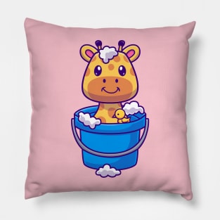 Cute Girrafe Bathing In Bucket With Bubble Cartoon Pillow