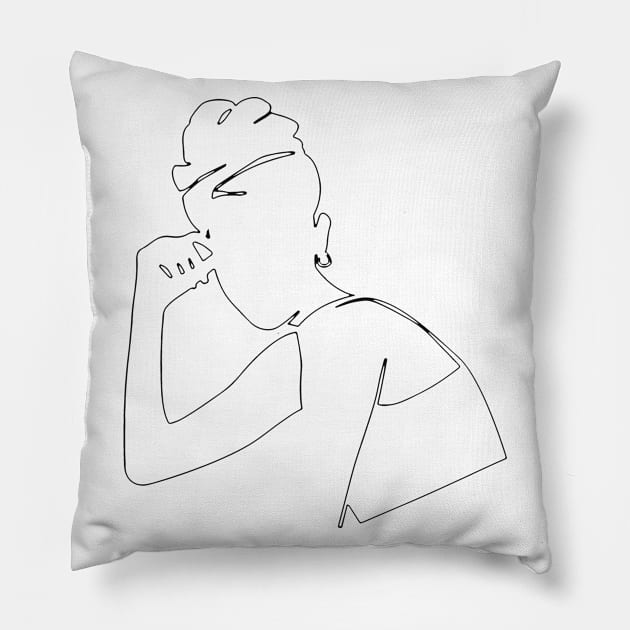 Minimal line drawing of young woman, art and collectibles, printable wall art, vintage posters set." Transparent background " Pillow by Modern Art