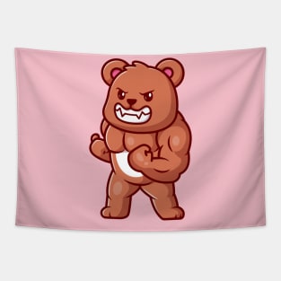 Cute Bear Muscular Cartoon Tapestry