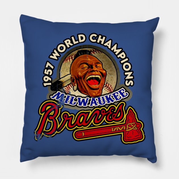 1957 Milwaukee Braves World Champions Pillow by Niko Neon