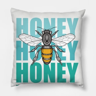 honey bee and turquoise lettering Pillow