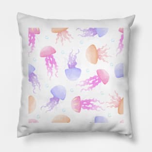 Seamless pattern of colorful jellyfish watercolor Pillow