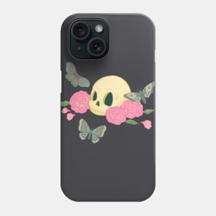 Skull with Moths and Peonies Phone Case