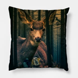 Meeting a Giant Deer Deep in the Forest Pillow