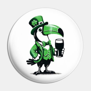 Dapper Toucan St. Patrick's Day Tee - Elegant Bird with a Pint Pin