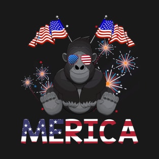 Merica Gorilla Usa American Flag Independence T-Shirt