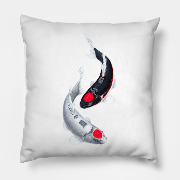 Yin Yang Koi Fish Tancho Pillow by Koiartsandus