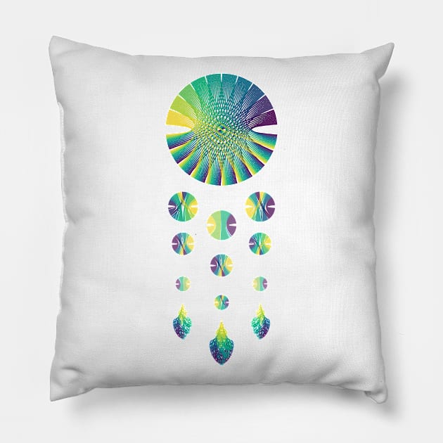 Dream Catcher | Peacock Blue Green Yellow White Pillow by aRtVerse