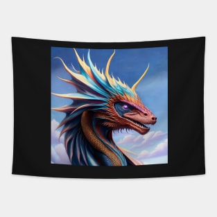 Ferocious Horned Rainbow Dragon Tapestry