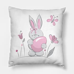 Easter bunny with flowers Pillow