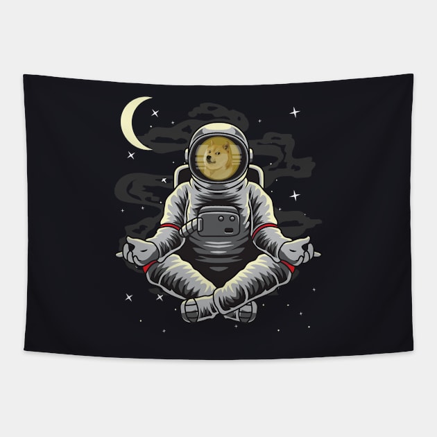 Astronaut Yoga Dogecoin DOGE Coin To The Moon Crypto Token Cryptocurrency Wallet Birthday Gift For Men Women Kids Tapestry by Thingking About