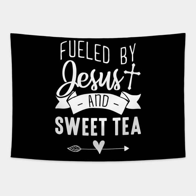 Christian Gift Tee Fueled By Jesus And Sweet Tea Tapestry by celeryprint