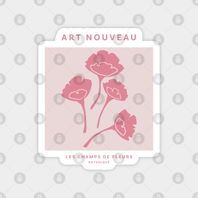 Pink Art Nouveau Les Champs De Fleurs Art Boheme Deisgn Magnet by VanillaArt