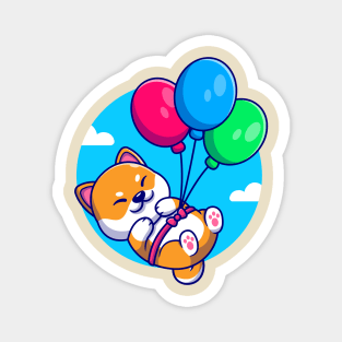 Cute Shiba Inu Dog Floating With Balloon Cartoon Magnet