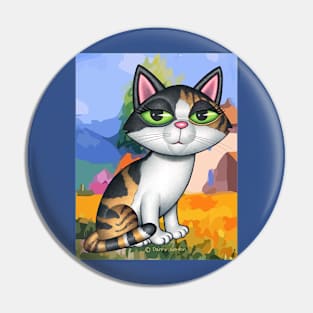 Cute Calico Kitty on Southwestish background Pin