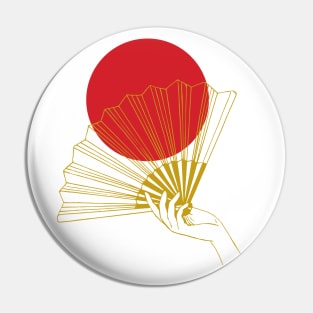 Japan Hand Fan Retro Red Gold Vintage Flag Pin