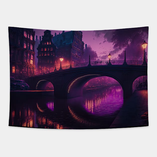 Cyberpunk City Amsterdam Tapestry by Art8085