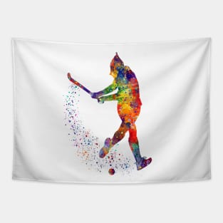 Girl Field Hockey Player Watercolor Sport Tapestry