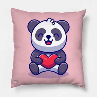 Cute Panda Holding Love Cartoon Pillow