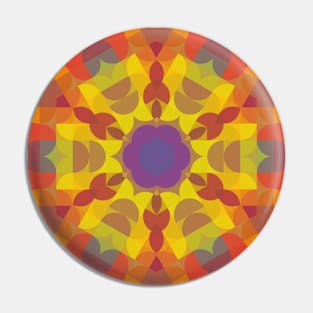 Retro Mandala Flower Yellow Orange and Purple Pin