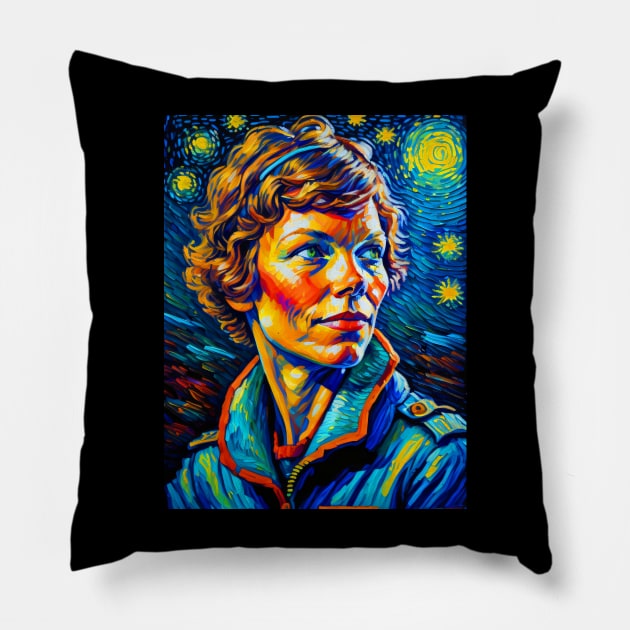 Amelia earhart in starry night Pillow by FUN GOGH