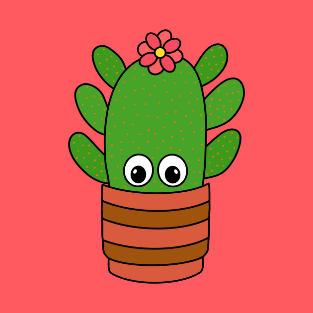 Cute Cactus Design #324: Cactus With Cute Flower In Pot by DreamCactus