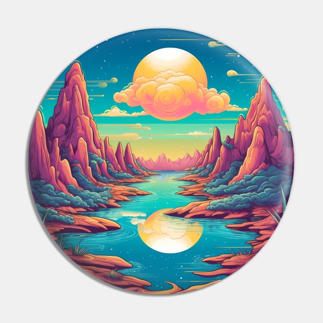 Surreal Dreamscape: Lake of Serenity Pin by Czajnikolandia