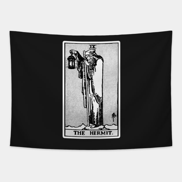IX. The Hermit Tarot Card | Black and white Tapestry by wildtribe