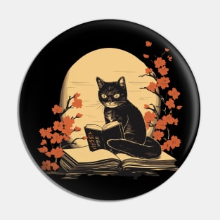Floral Black Cat And Book Catshirt Pin
