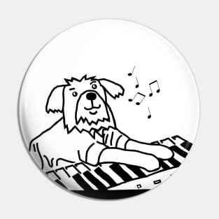 Funny Dog Plays Music on Piano Keyboard Line Drawing Pin