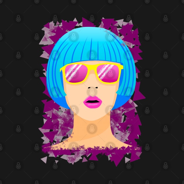 Girl with blue hair and pink sunglasses by Kuchinska design