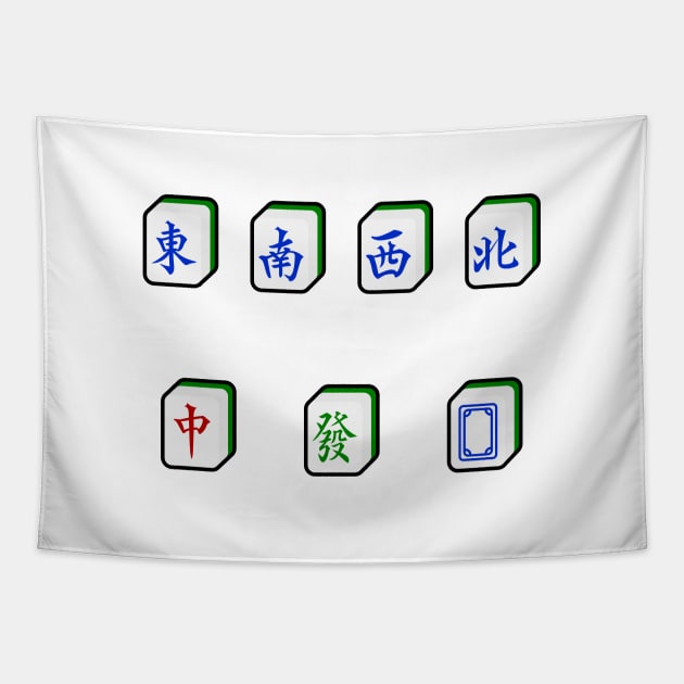 Mahjong Honor Tiles 麻雀番子 - Winds, Dragons 東南西北中發白 | I Love Mahjong | Cantonese Sticker Tapestry by PawaPotto