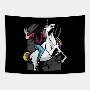 Metalhead Riding Unicorn Graphic Design Tapestry